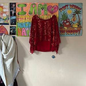 Vintage red ruby going out tango sequen top